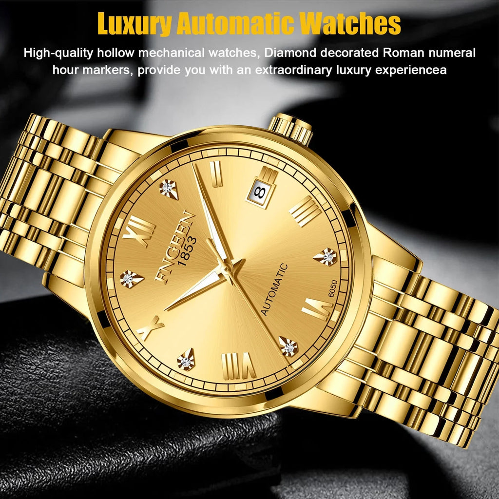 Automatic Luxury Wrist Steel Stainless Gold Tone Waterproof Watch Men Mechanical