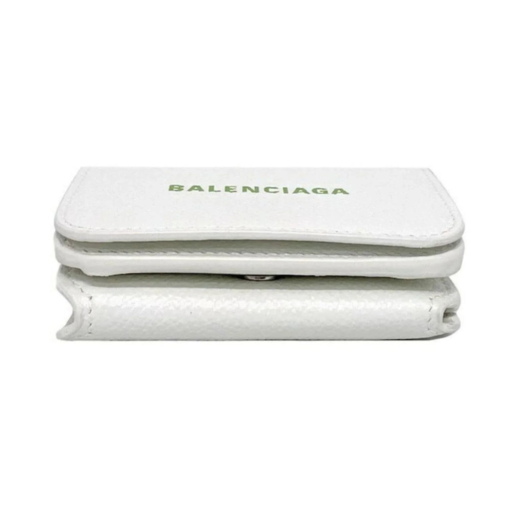 Leather Wallet 593813 Trifold Balenciaga Logo Mini Everyday White