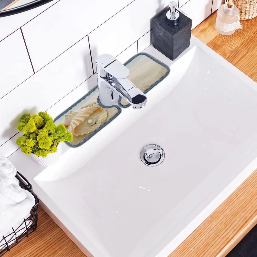 Mats Summer Washable Guard Beach Drip Kitchen Drying 3PCS Bath Sink Absorbent Sinkmat Faucet Splash Bestwell Mat, Starfish Catcher, Sea Countertop Microfiber
