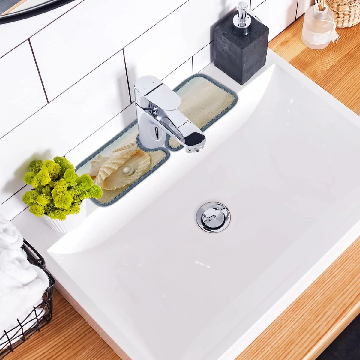 Mats Summer Washable Guard Beach Drip Kitchen Drying 3PCS Bath Sink Absorbent Sinkmat Faucet Splash Bestwell Mat, Starfish Catcher, Sea Countertop Microfiber