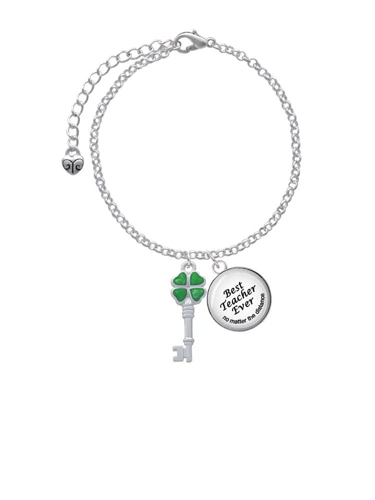 Lucky Jewelry Green Delight Translucent Charm Clover Dome Teacher Bracelet Ever Best Leaf Silvertone Four Key