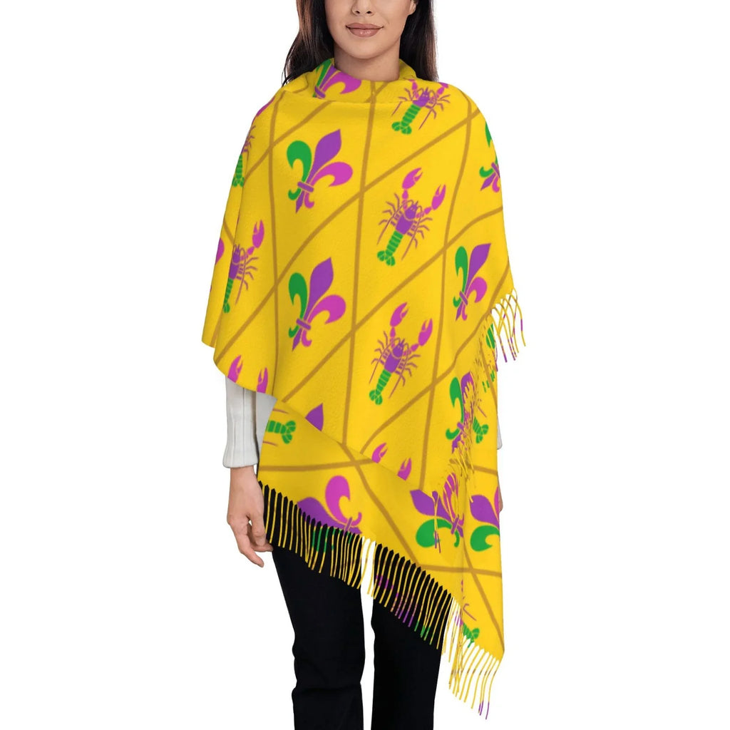 Crayfish Large Art Elegant Scarf Fleur Print Mardi Women Gifts- Soft Shawl Cashmere Bingfone Warm Winter For Feel lis and de Wrap Scarves Gras
