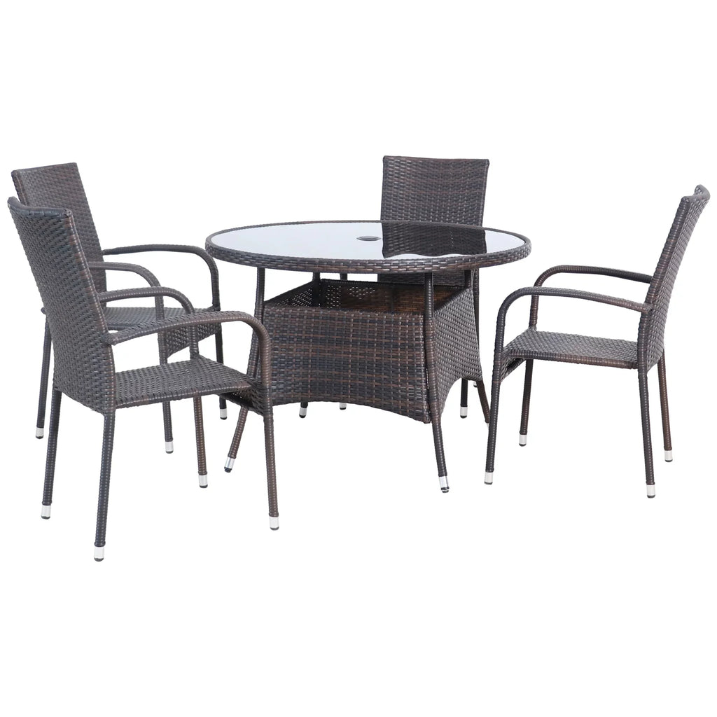Wicker 5-Piece Patio Venice exterior Dining Set Brown Resin Woven Northlight
