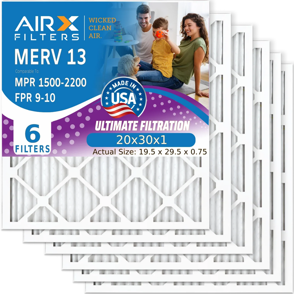 CLEAN 1500 Made FPR 9 Comparable Electrostatic & AIRX Filter FILTERS - Filter MERV MPR HVAC Premium 13 Air 20x30x1 to AIR. 6 Conditioner 20x30x1 Filters USA Pleated 2200 Pack by WICKED Air Furnace AC