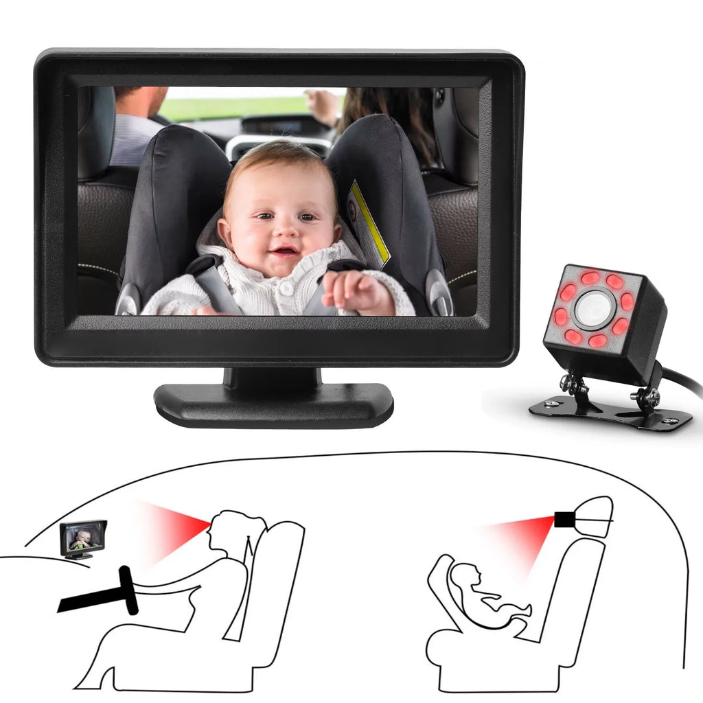 Screen, Move, Car 12V 120° with Camera, the Vision, View, Clear Safety Back Mirror 4.3-inch Night Mirror Car Seat EEEkit Black Camera Wide Baby's Observe Seat Car HD Facing Rear Baby Every Crystal