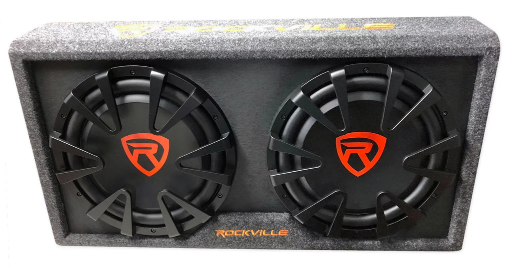 Dual Enclosure+Amp Powered inches Kit Subwoofer RG212CA Vented Rockville 2000w Car 12