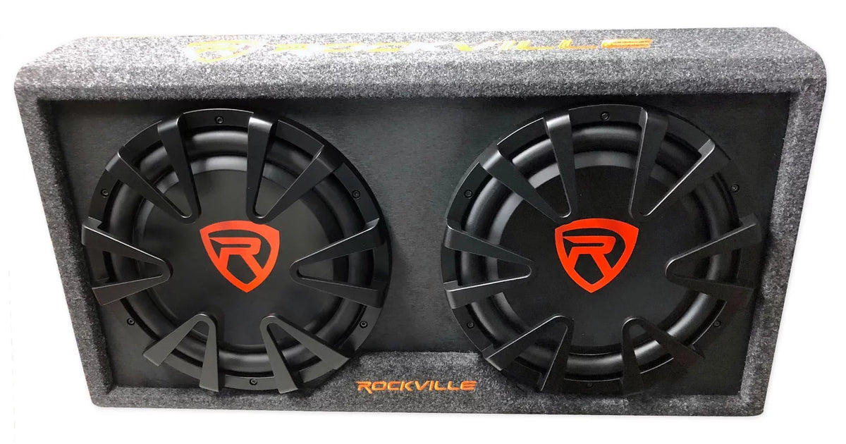 Dual Enclosure+Amp Powered inches Kit Subwoofer RG212CA Vented Rockville 2000w Car 12