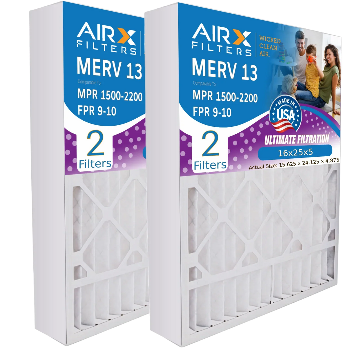 with USA 2200 Comparable Compatible AIR. MPR - CLEAN Filter MERV 4511 Made Furnace by 13 Air Premium FPR 2 FILTERS to ReservePro & 16x25x5 16x25x5 AIRX 9 Pack WICKED 1500 Filter