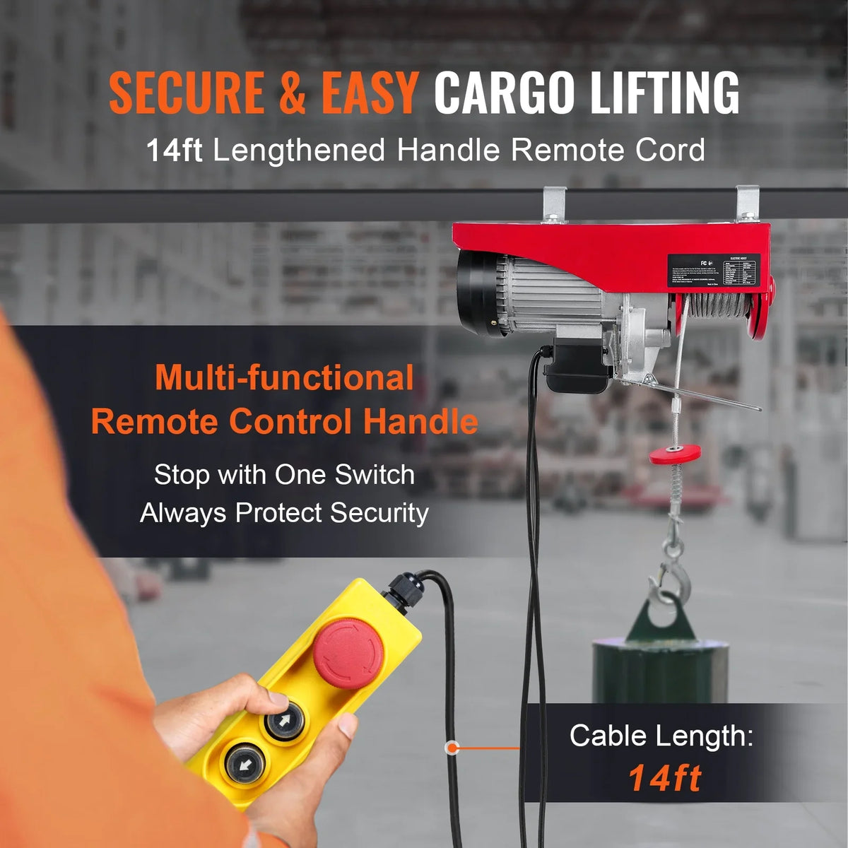 Remote SKYSHALO Electric 480W Hoist Winch 440lbs 110V with Wired Control Crane