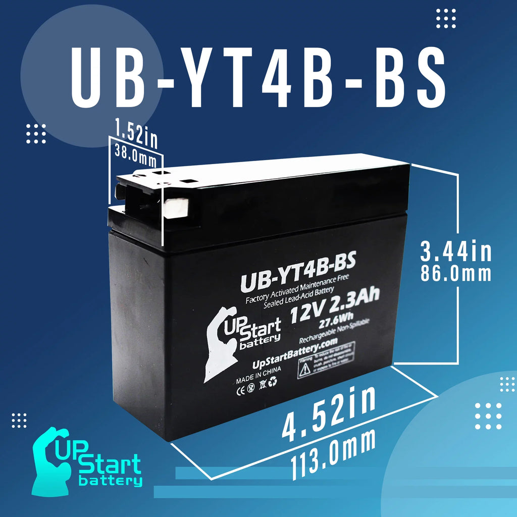 UB-YT4B-BS SR400 3-Pack UpStart - for 2009 Replacement 12V, Free, 400CC Battery Battery 2.3Ah, Motorcycle Factory Activated, Yamaha Maintenance