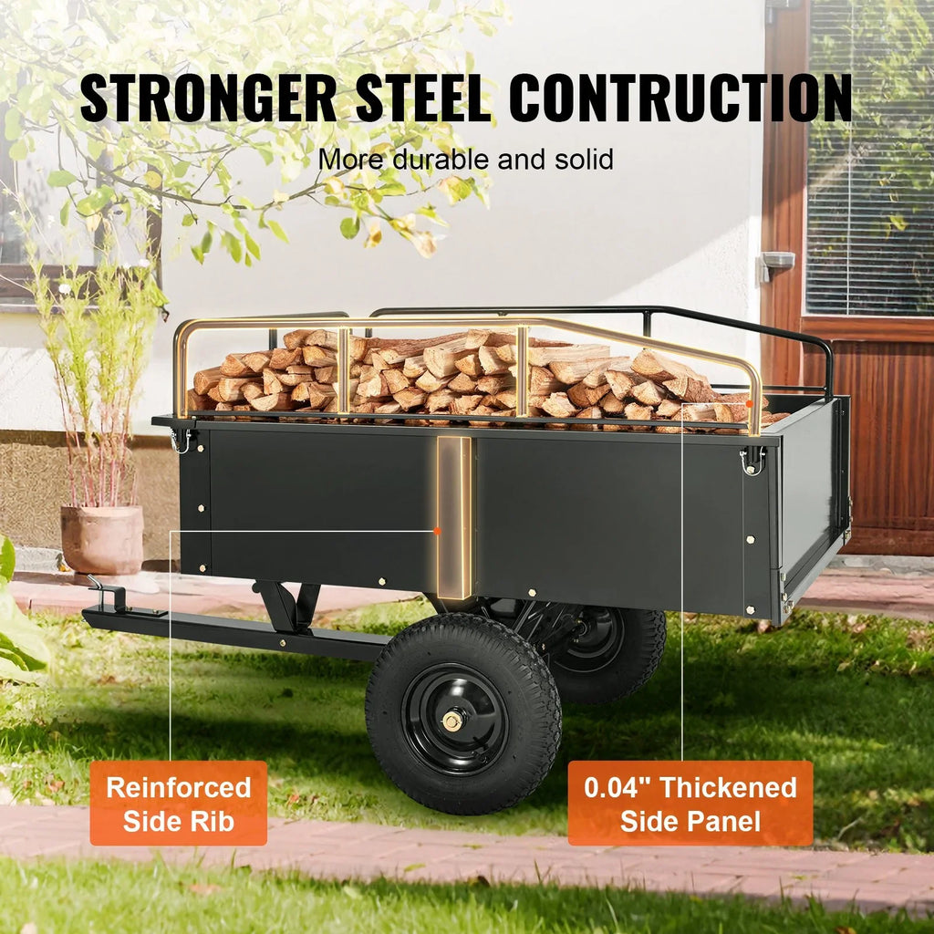 750lb 15 for with ATV Utility Mower Capacity, Cart Feet VEVOR Duty Riding Heavy Lawn Trailer Cubic Dump Trailer, Tractor Garden Steel