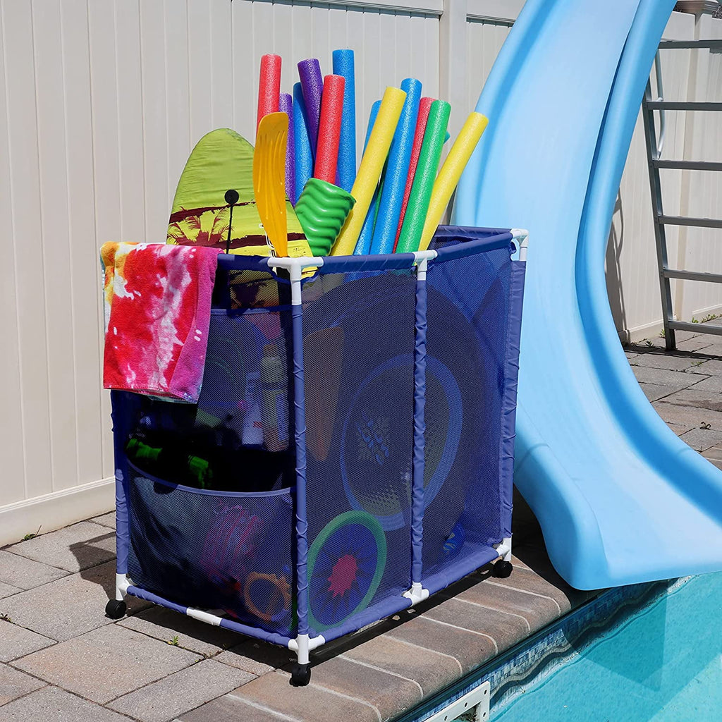 Balls, design x and 455102 Organizer Floats, White (35" L x Rolling Storage Large, Yours 37.5" Blue Bin, Mesh Toys / Pool W Equipment Essentially 25.4" H),