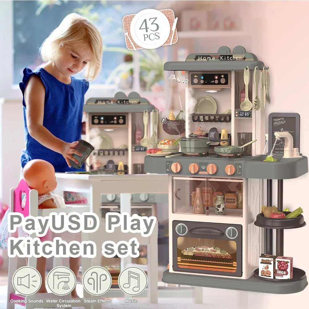 of Kids and Toy with Toys Birthday, Christmas Pretend Play Sounds with Kitchen Simulation for Set PayUSD Spray Realistic Girls 28.3" Kitchen Kids Boys Lights 43 Pcs Play Playset Green Toddlers for