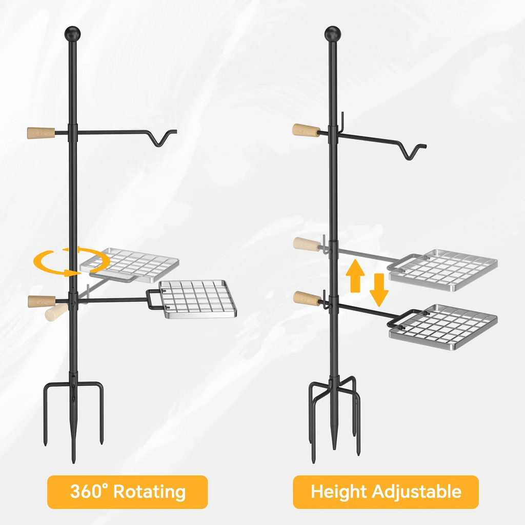 Steel, and Perfect - Swivel Grill Campfire Heavy Rotation Adjustable for Barbecue, Duty exterior Mr Handle, Height IRONSTONE - Cooking Grate and Camping