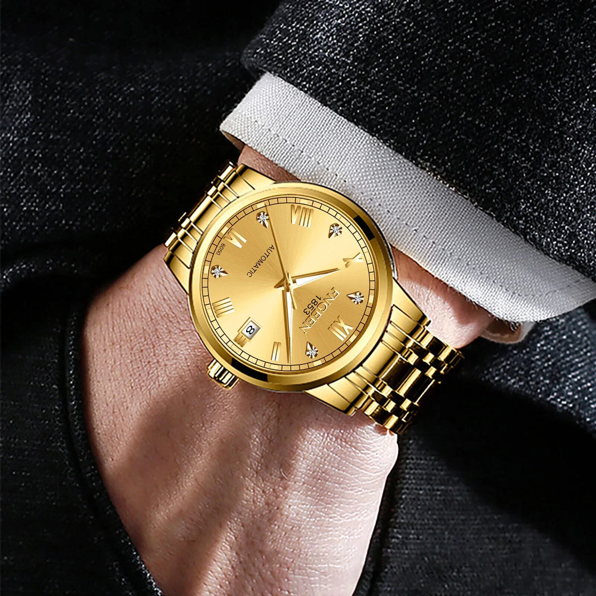Automatic Luxury Wrist Steel Stainless Gold Tone Waterproof Watch Men Mechanical