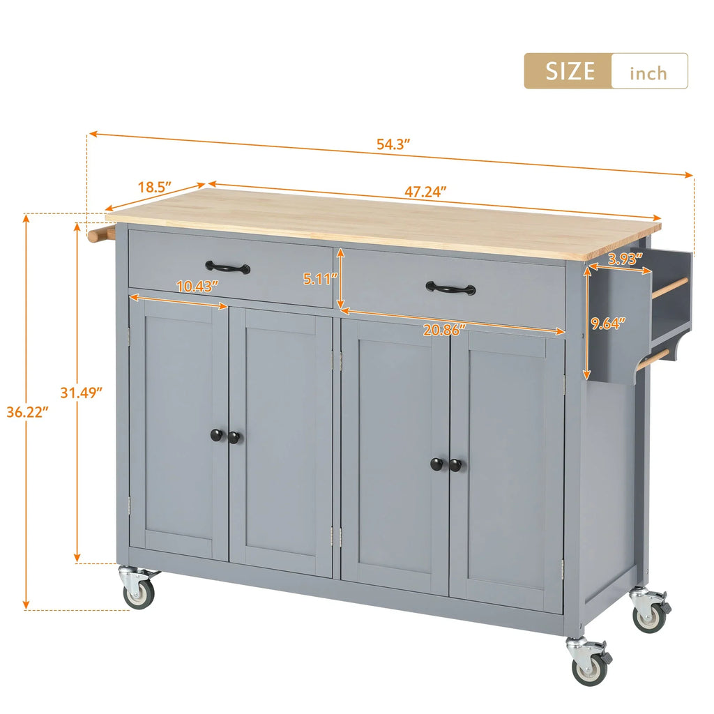 Locking - Wood with and Grey Wheels Top Kitchen Solid Blue Cart Island Granite