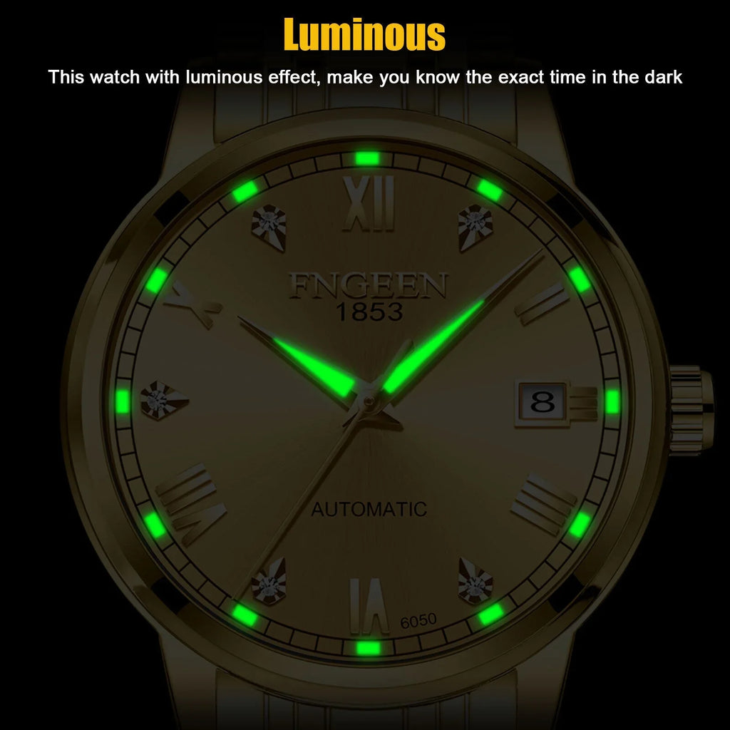 Automatic Luxury Wrist Steel Stainless Gold Tone Waterproof Watch Men Mechanical