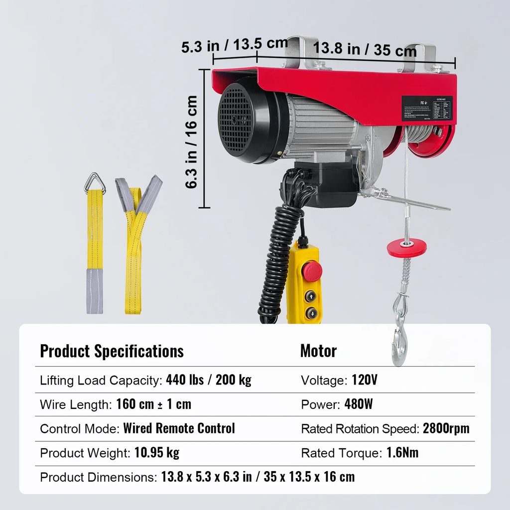 Remote SKYSHALO Electric 480W Hoist Winch 440lbs 110V with Wired Control Crane