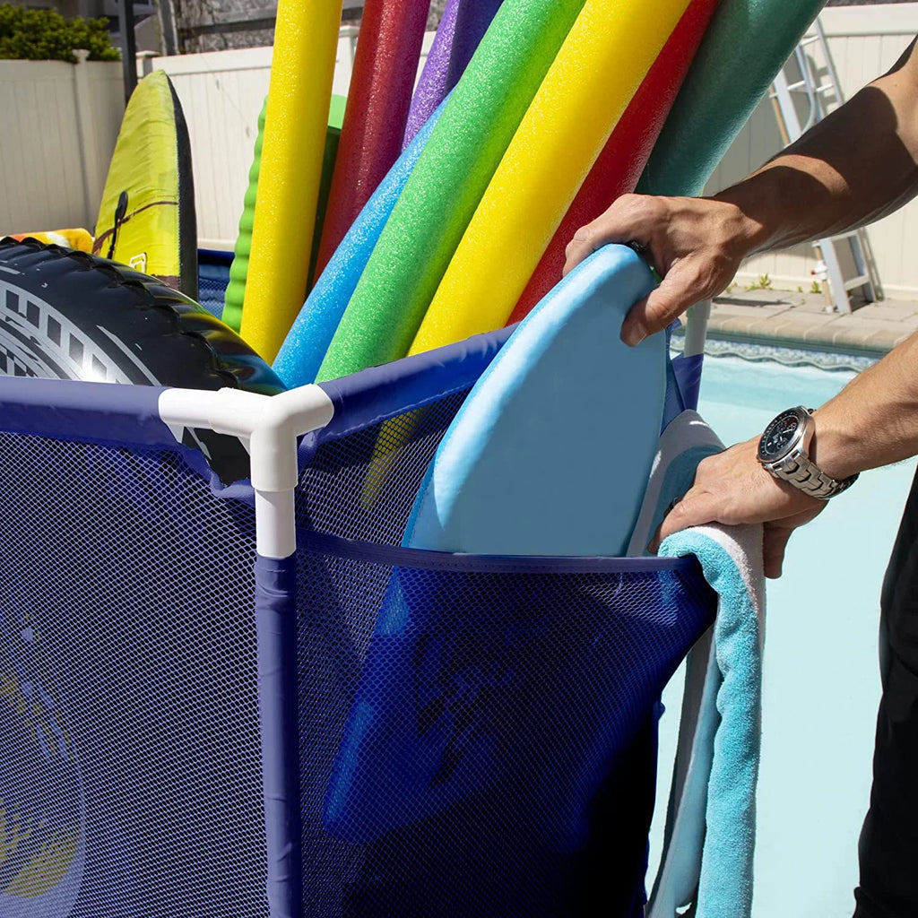 Balls, design x and 455102 Organizer Floats, White (35" L x Rolling Storage Large, Yours 37.5" Blue Bin, Mesh Toys / Pool W Equipment Essentially 25.4" H),
