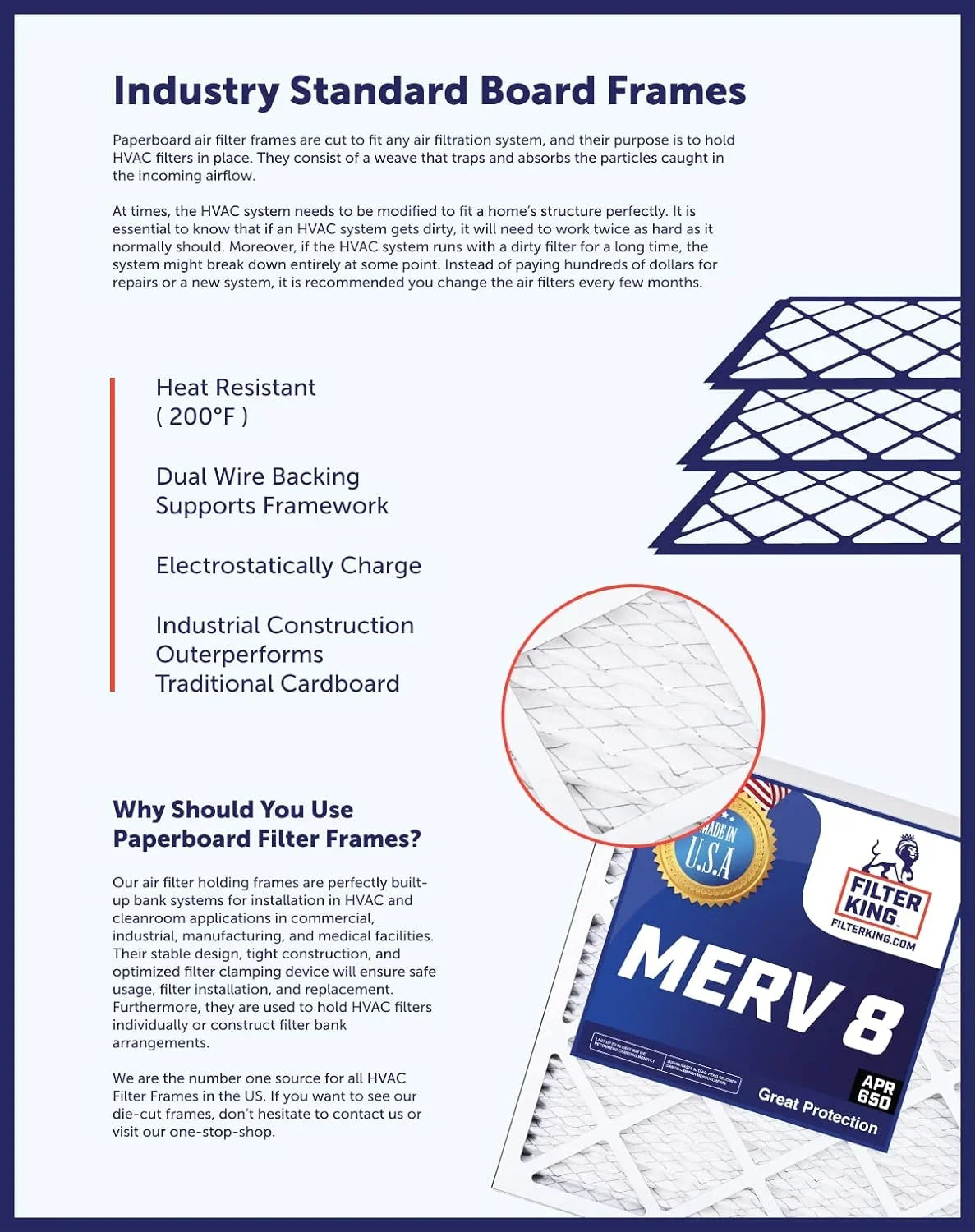 Filter HVAC Actual 24.5 dimension: A/C IN USA | Furnace MADE Filters | King 24.5x8.5x1a 8.5 x Filter 4-PACK | Pleated MERV Air 8 .75" | x