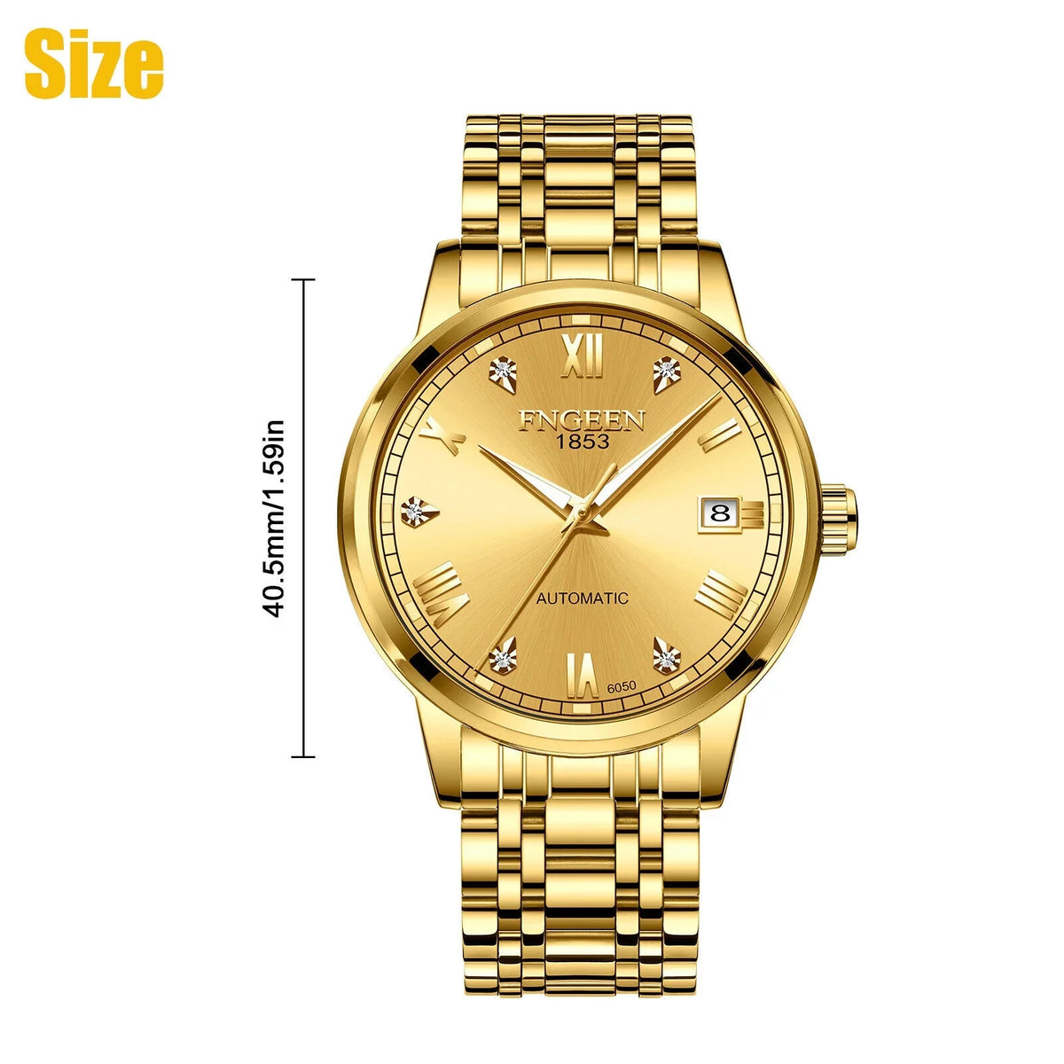Automatic Luxury Wrist Steel Stainless Gold Tone Waterproof Watch Men Mechanical