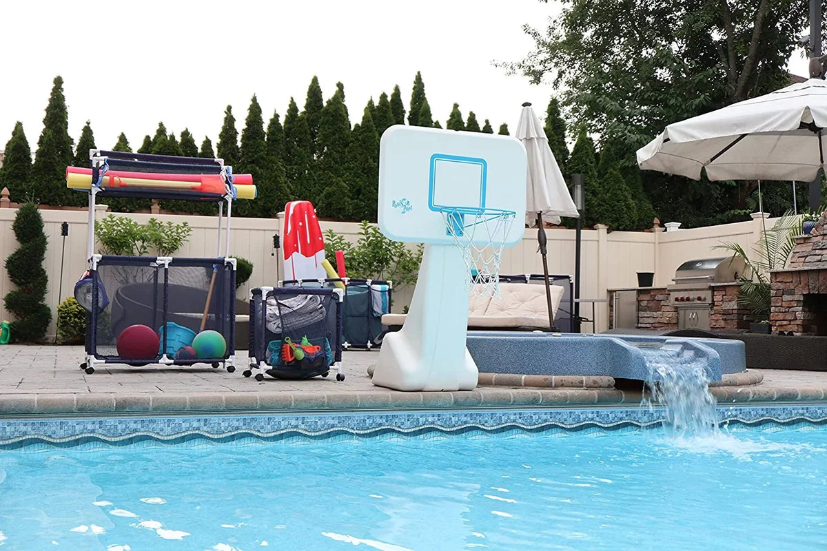 Balls, design x and 455102 Organizer Floats, White (35" L x Rolling Storage Large, Yours 37.5" Blue Bin, Mesh Toys / Pool W Equipment Essentially 25.4" H),