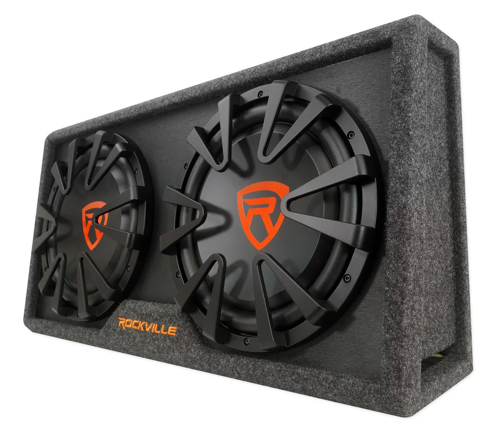 Dual Enclosure+Amp Powered inches Kit Subwoofer RG212CA Vented Rockville 2000w Car 12