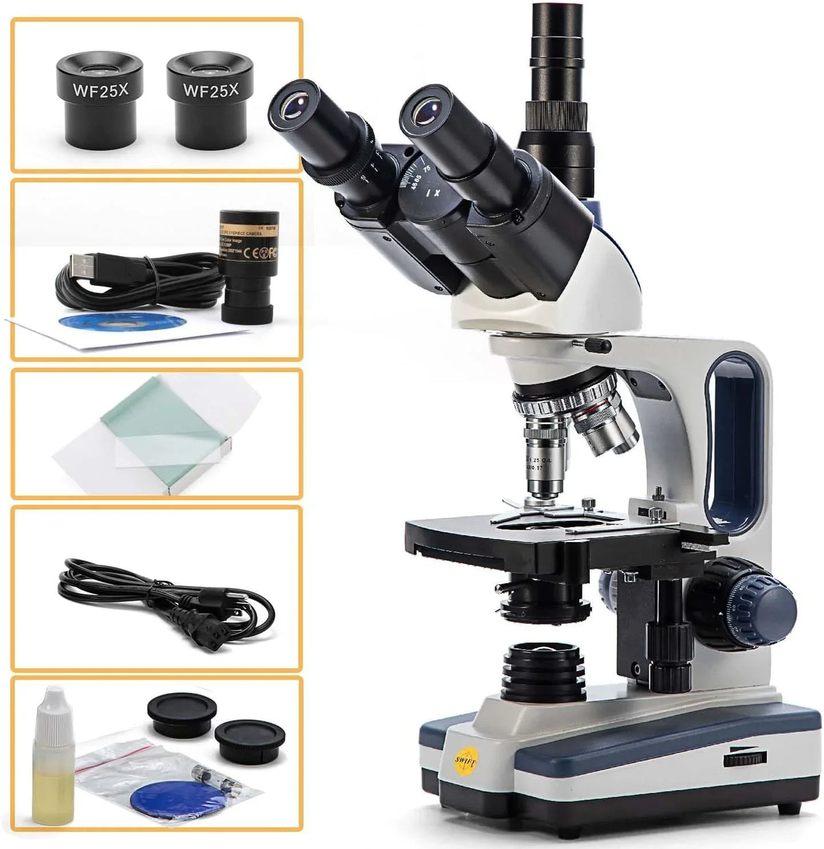 Compatible Windows Mechanical SW350T, Camera SWIFT Compound and Head,Research-Grade,Two-Layer Microscope Magnification,Siedentopf Stage,1.3mp Trinocular and Software Mac