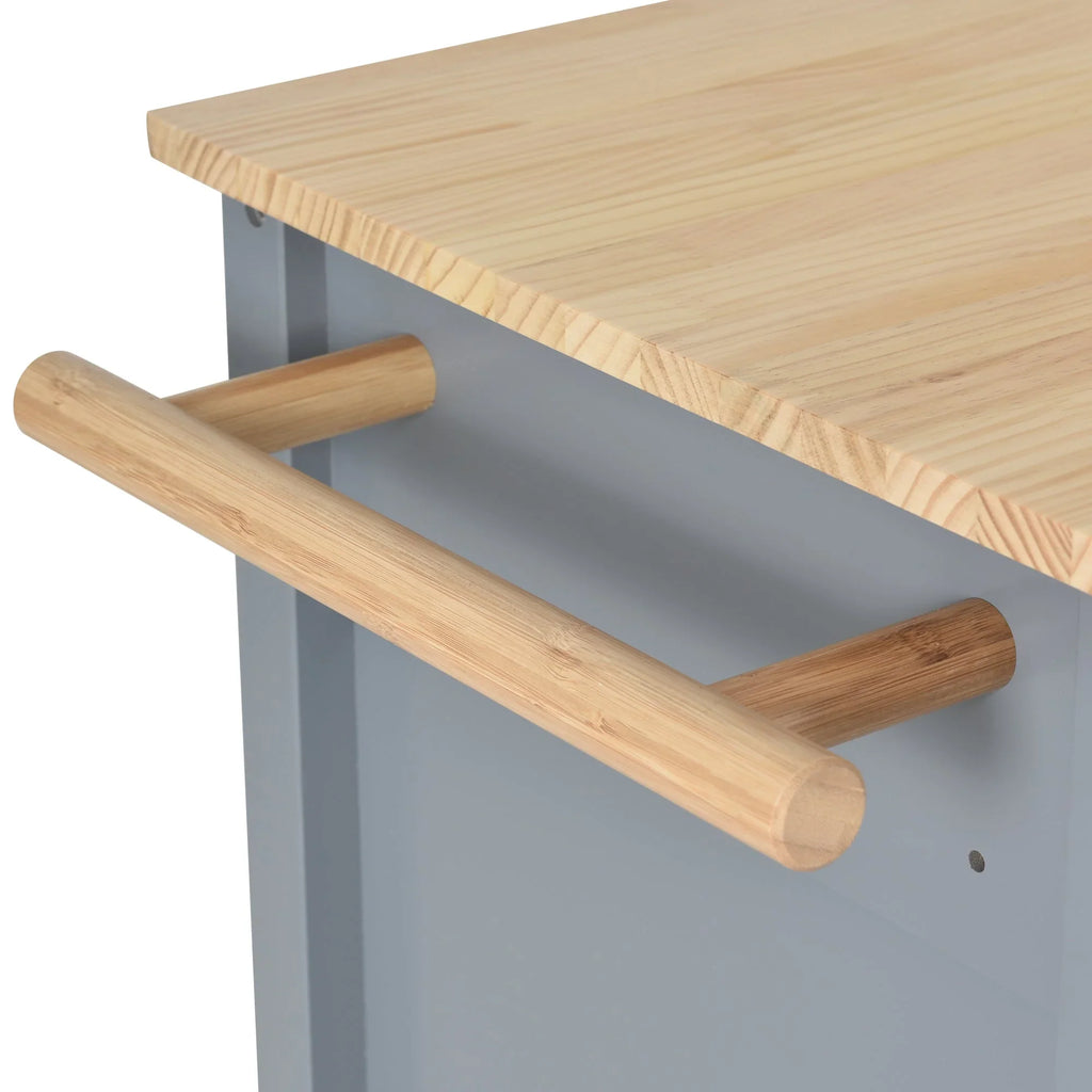 Locking - Wood with and Grey Wheels Top Kitchen Solid Blue Cart Island Granite