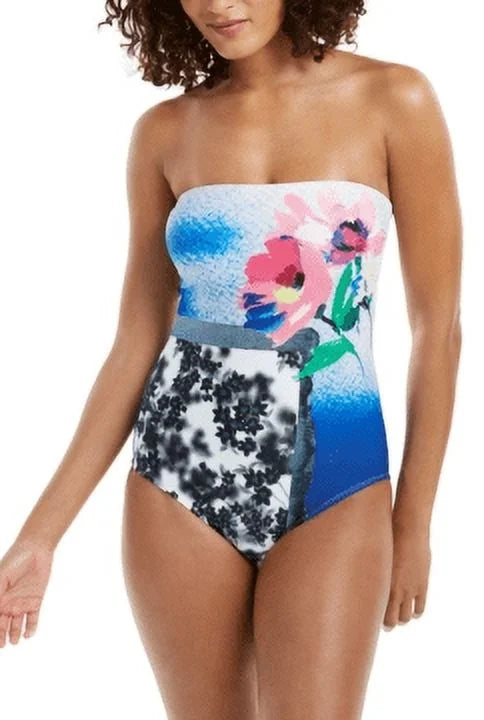 ATLANTIS Calvin STRIPES Swimsuit, Bandeau One-Piece US MULTI 16 NEON Klein
