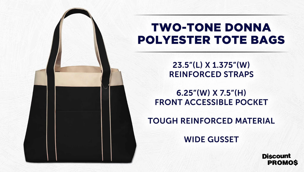 6 Donna Tone, Everyday Two Use Gusset, - Tote - Polyester Wide Set Reinforced Black Straps, Bags