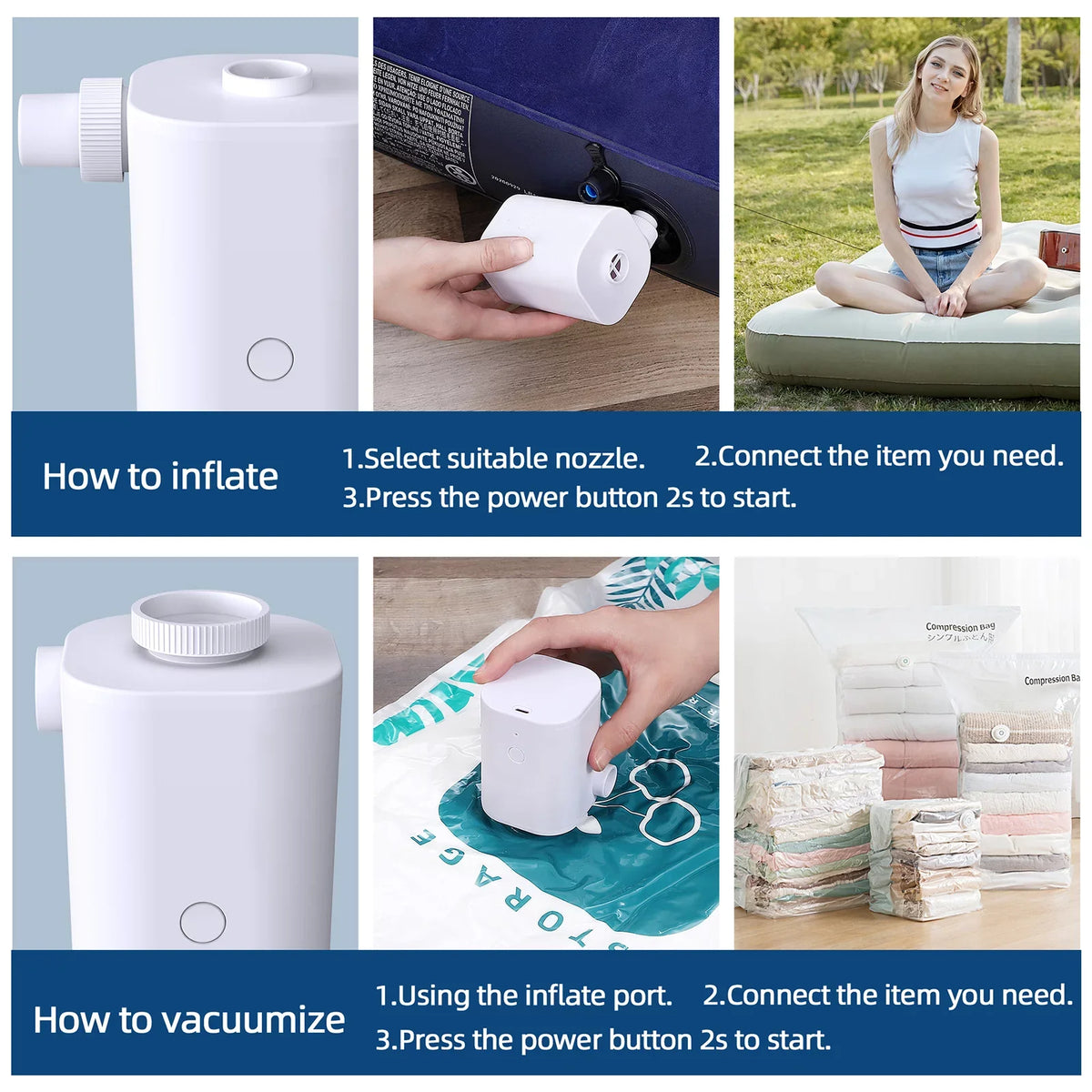 Quick Battery Pumps Deflator Mattress 5 with Swimming Pump Air Air Nozzles 2500mAh Pool Inflatables Electric Ring Pump with Air Inflator USB Toy for Air Bed