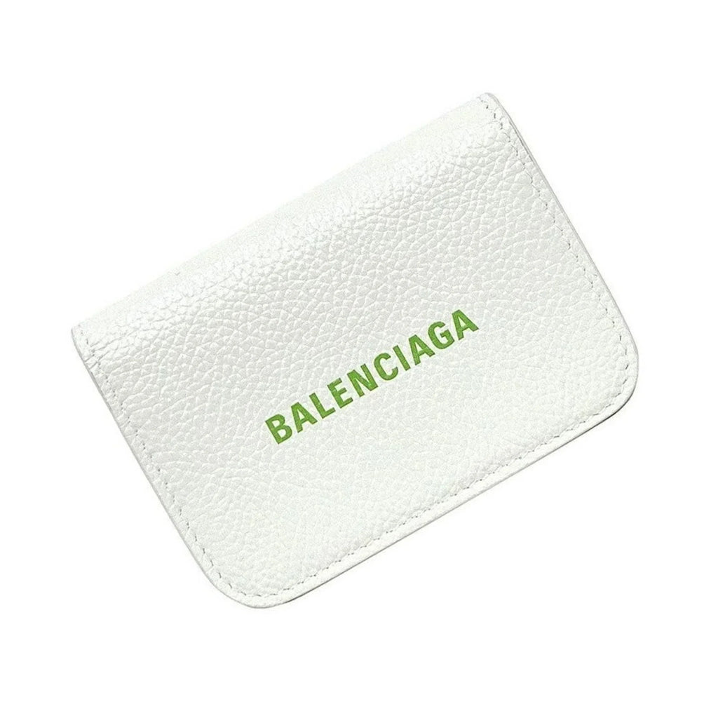 Leather Wallet 593813 Trifold Balenciaga Logo Mini Everyday White