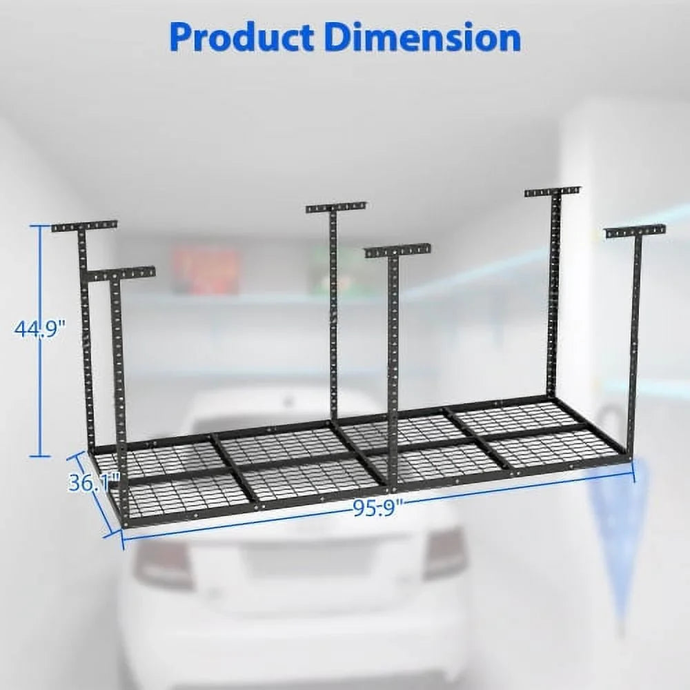 Metal Organization Rack,Adjustable Storage Weight Garage Storage Storage Systerm,Heavy Garage Racks,660lbs Overhead Garage Ceiling Capacity,Black Duty 3x8ft