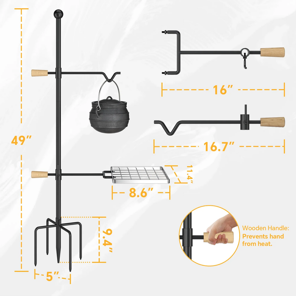 Steel, and Perfect - Swivel Grill Campfire Heavy Rotation Adjustable for Barbecue, Duty exterior Mr Handle, Height IRONSTONE - Cooking Grate and Camping
