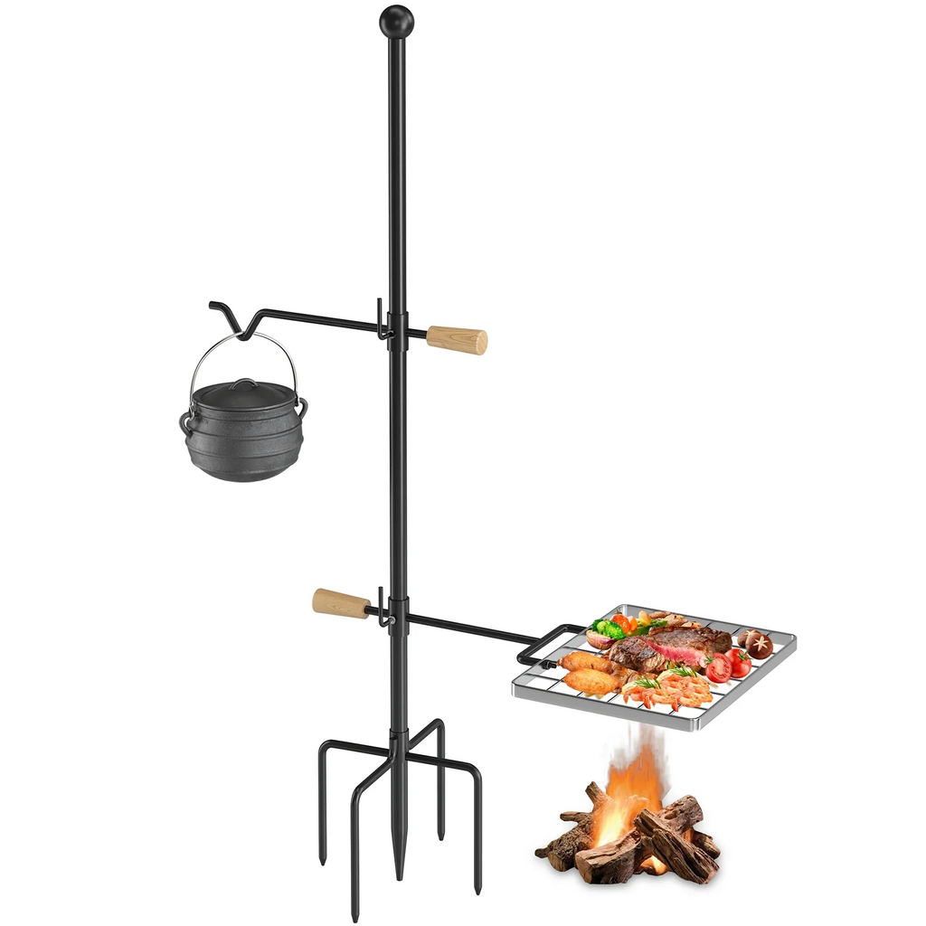 Steel, and Perfect - Swivel Grill Campfire Heavy Rotation Adjustable for Barbecue, Duty exterior Mr Handle, Height IRONSTONE - Cooking Grate and Camping