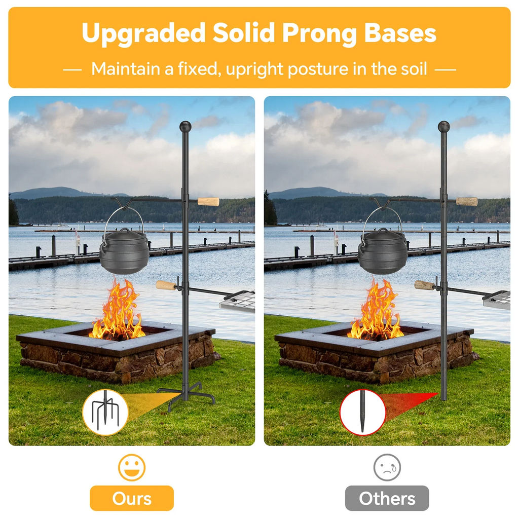 Steel, and Perfect - Swivel Grill Campfire Heavy Rotation Adjustable for Barbecue, Duty exterior Mr Handle, Height IRONSTONE - Cooking Grate and Camping