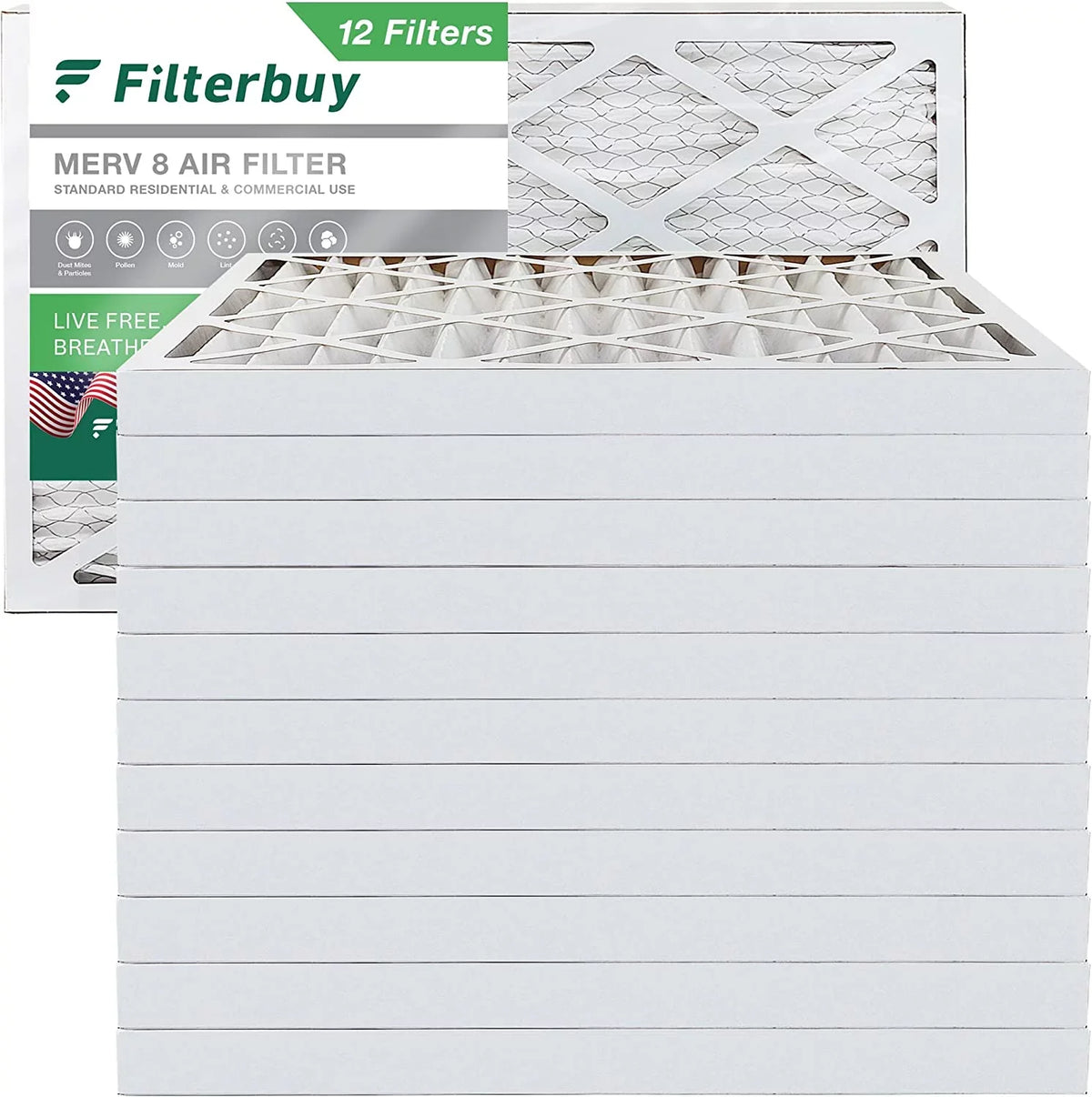 Pleated HVAC AC Filterbuy Furnace 8 MERV Air (12-Pack) 16x36x2 Filters