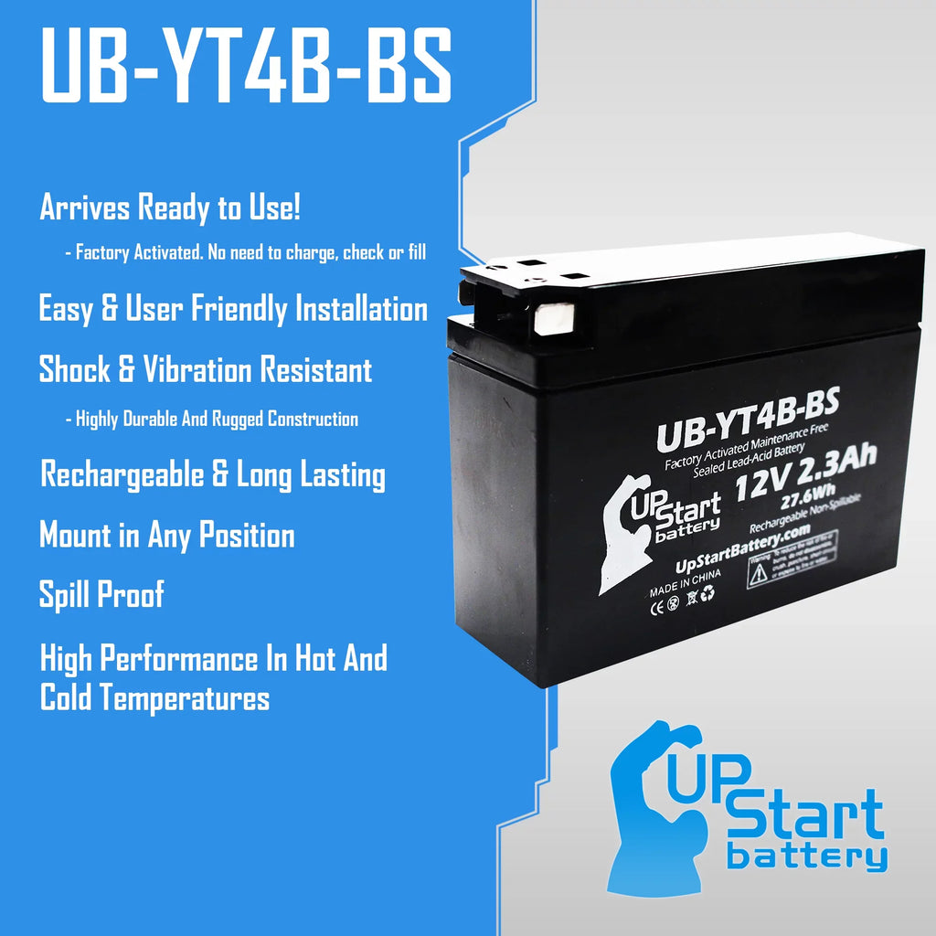 Replacement Activated, Maintenance Yamaha 2.3Ah, UB-YT4B-BS Battery Free, for 2005 SR400 Motorcycle Battery Factory 12V, - 400CC 5-Pack UpStart