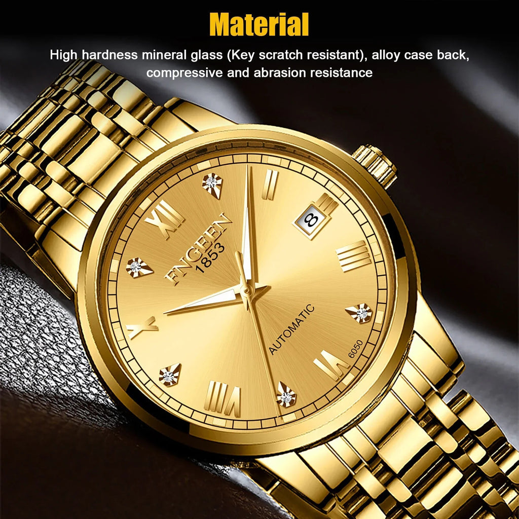 Automatic Luxury Wrist Steel Stainless Gold Tone Waterproof Watch Men Mechanical