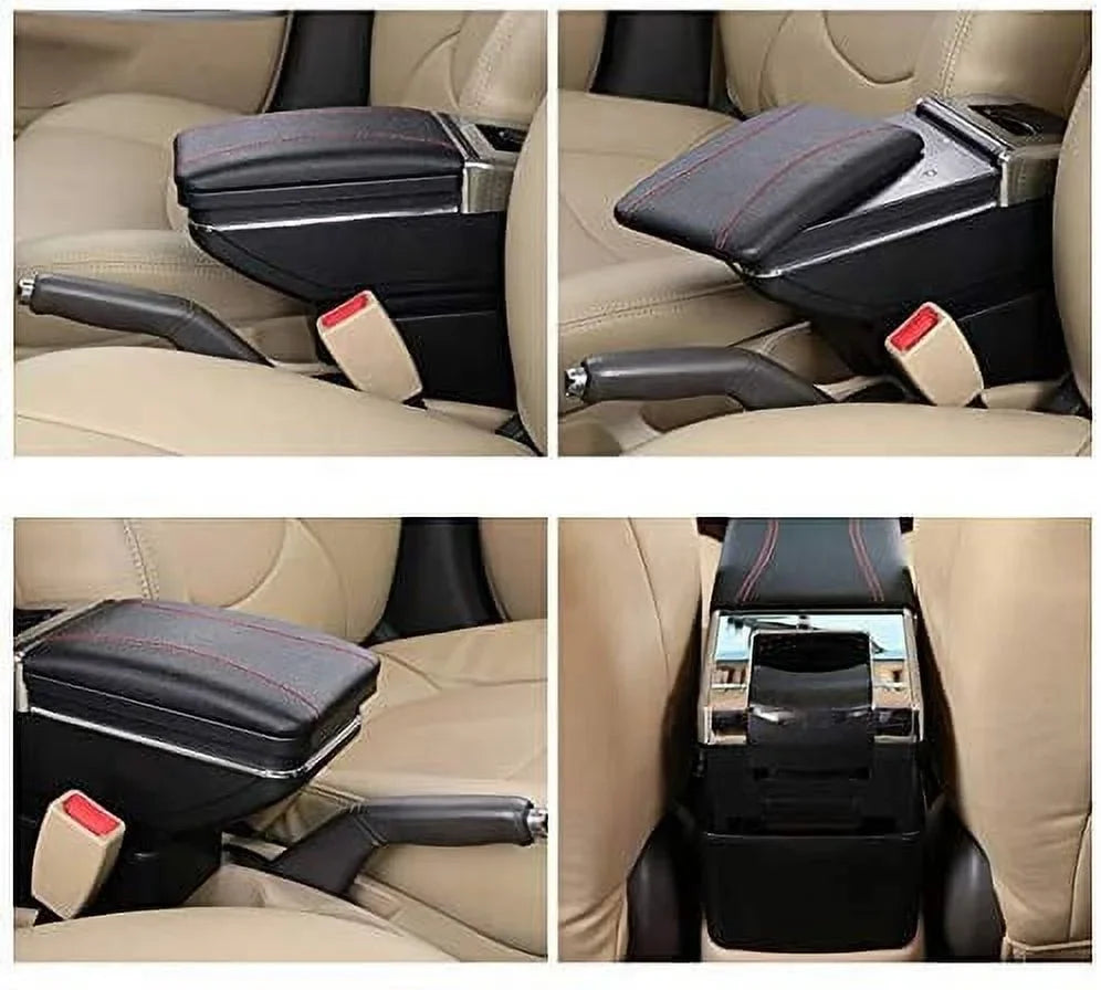 Leather Console Case Box WUZSTAR Armrest Storage Storage Automotive Holder Rotatable Cup Black