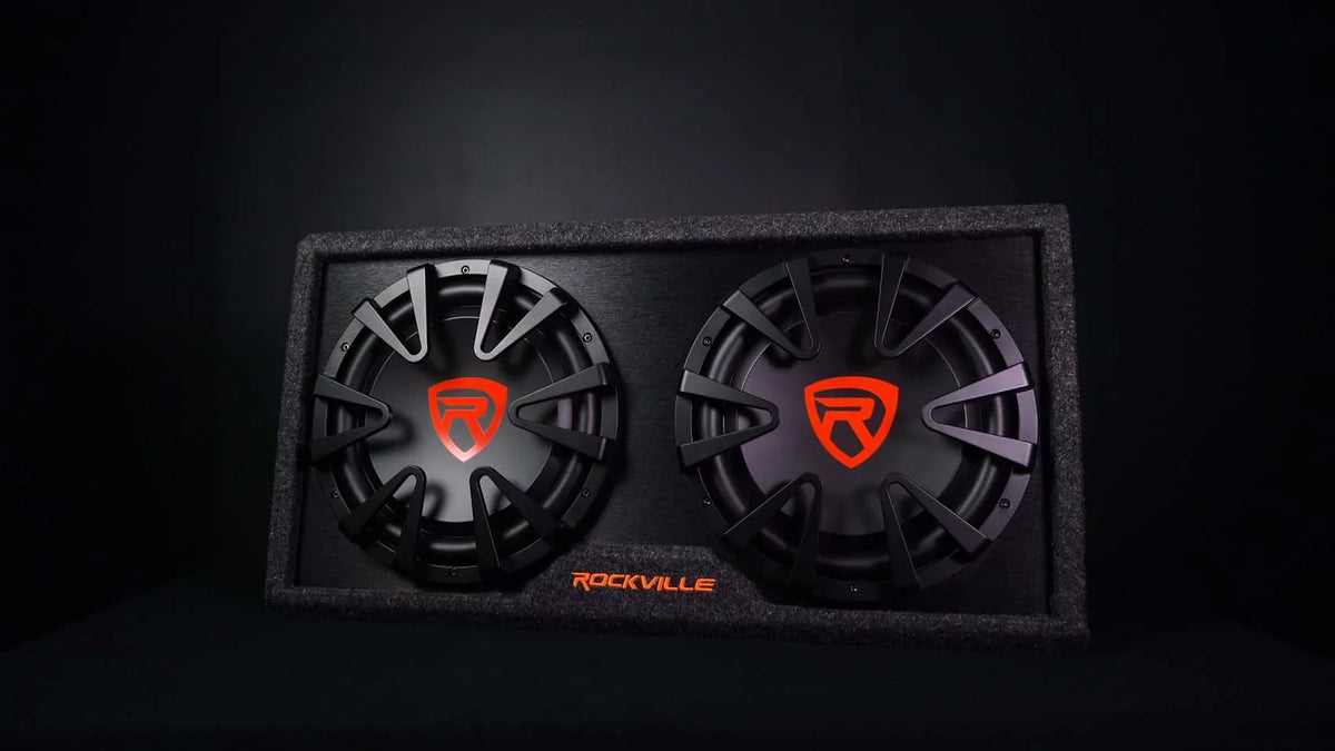 Dual Enclosure+Amp Powered inches Kit Subwoofer RG212CA Vented Rockville 2000w Car 12