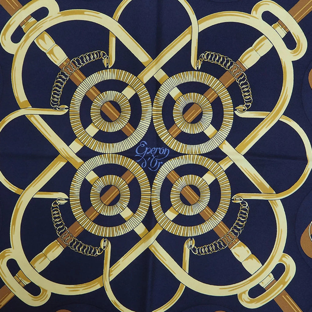 Eperon 90 Muffler x Carre Yellow H.d'ORiGNY Hermes Black Pellier (Good) Scarf Pre-Owned Spur Golden HERMES d'or