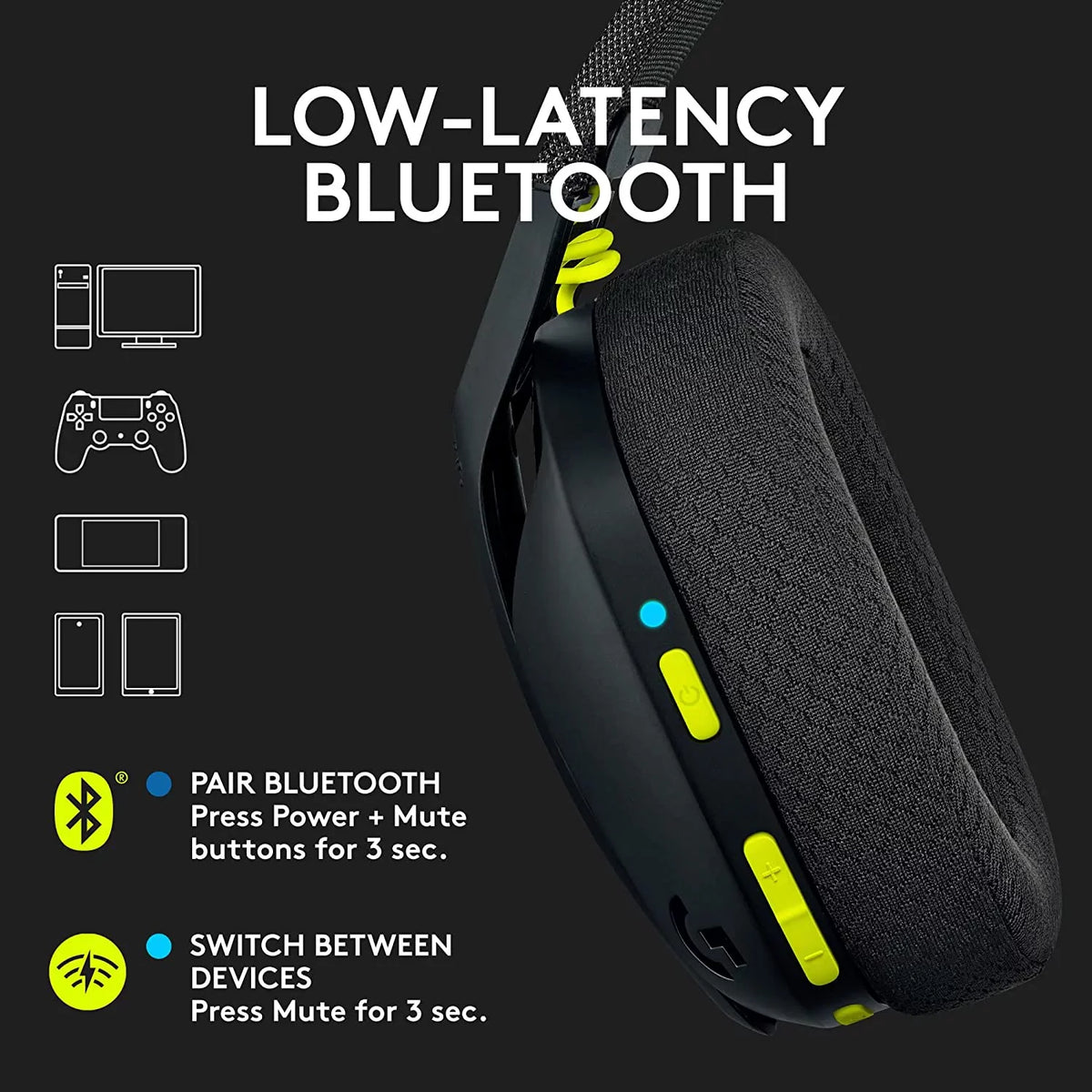Headset Lightspeed Ps4, Compatible Switch, Gaming Pc, Wireless Lightweight Battery, Mobile Over-Ear G435 Ps5, Dolby And Headphones, Nintendo Built-In Logitech Bluetooth With Atmos, 18H Mics,