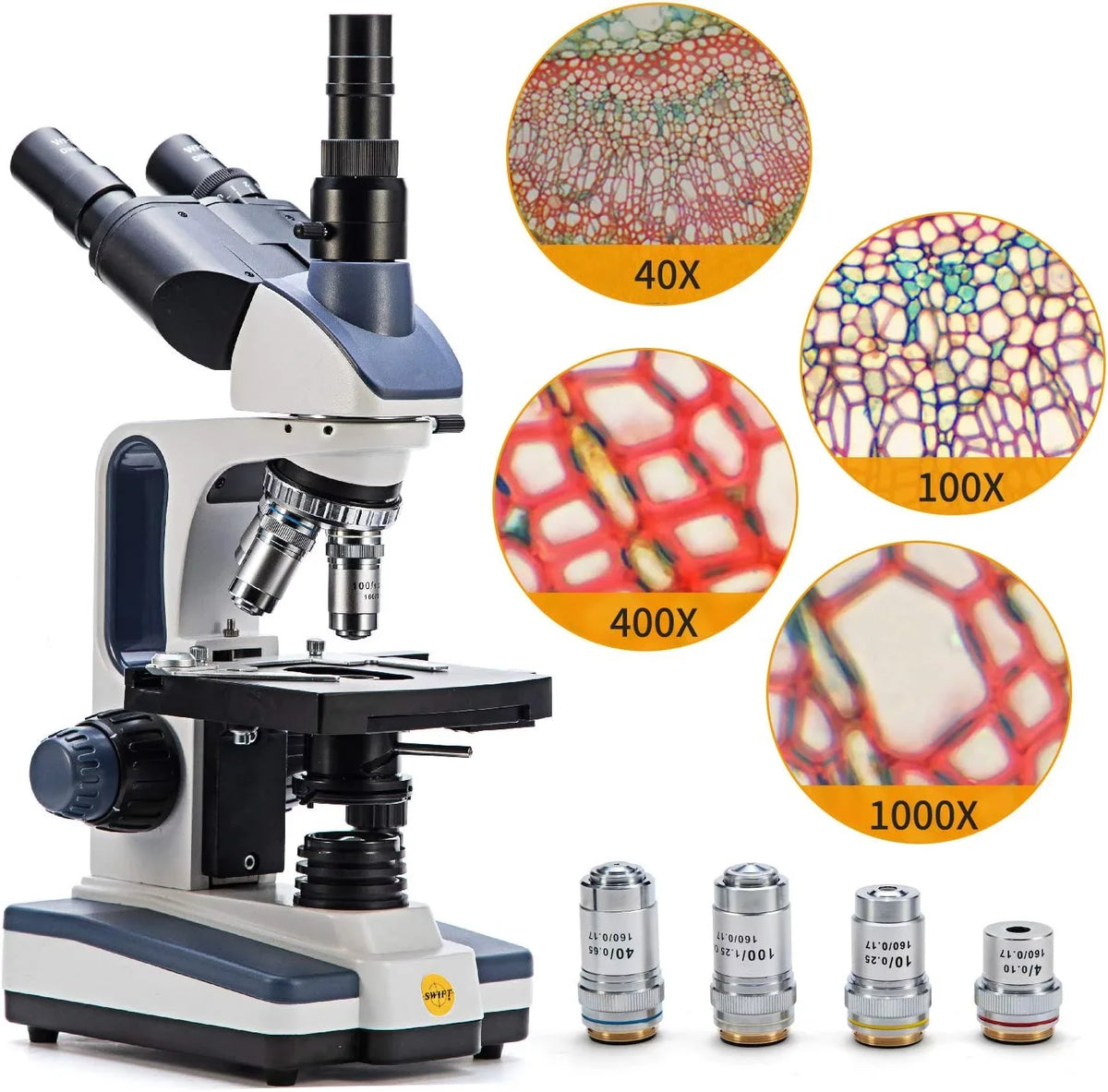 Compatible Windows Mechanical SW350T, Camera SWIFT Compound and Head,Research-Grade,Two-Layer Microscope Magnification,Siedentopf Stage,1.3mp Trinocular and Software Mac