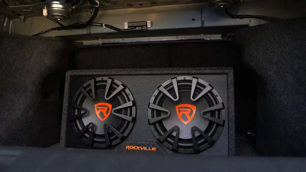 Dual Enclosure+Amp Powered inches Kit Subwoofer RG212CA Vented Rockville 2000w Car 12