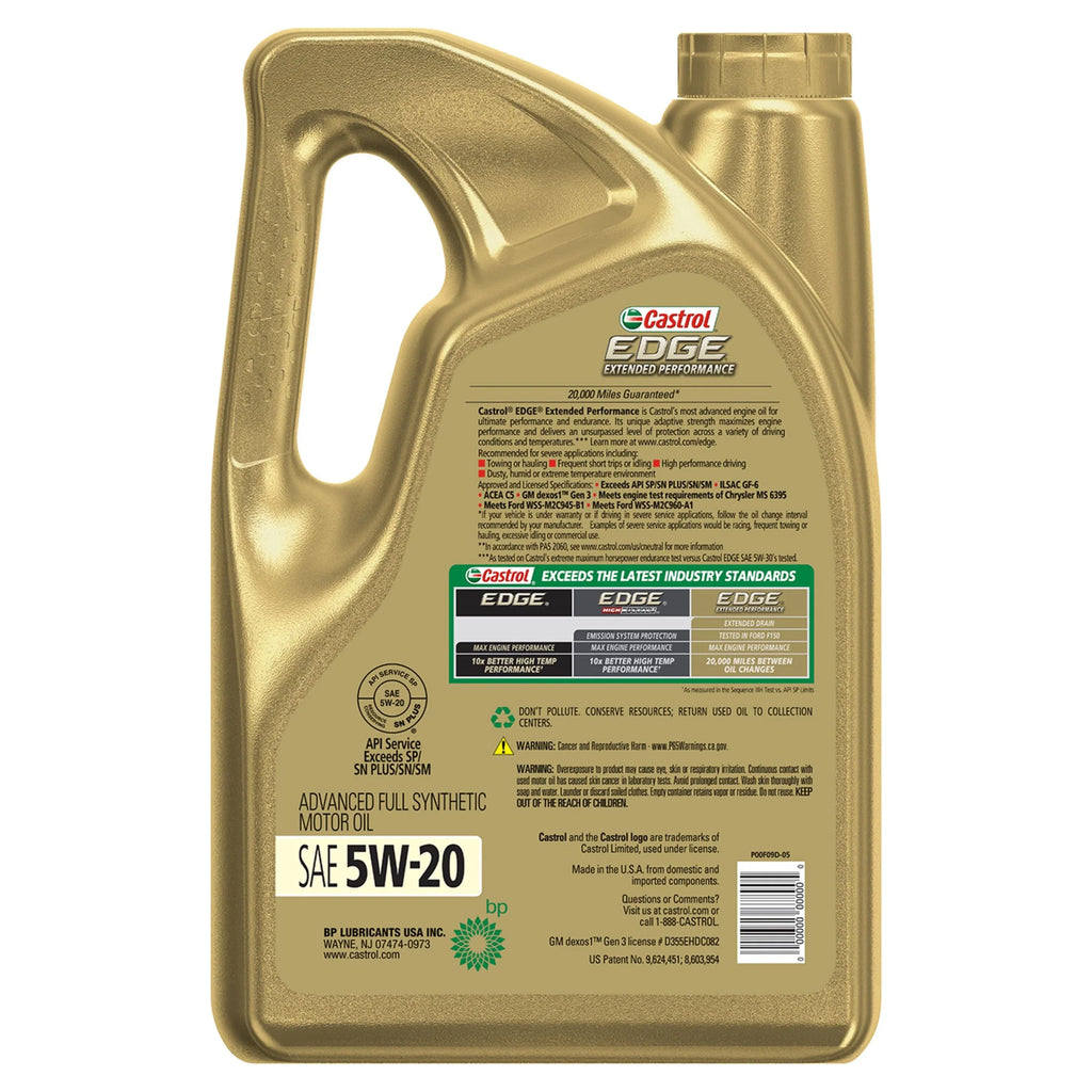 Quarts 5W-20 Advanced 5 Castrol EDGE Motor Performance Synthetic Oil, Full Extended