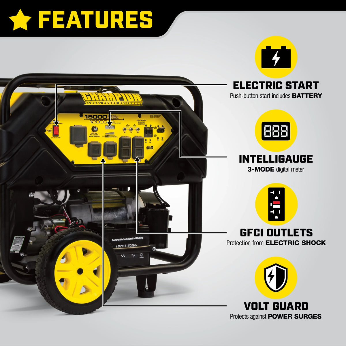 Watts Portable Hook 15,000/12,000 Generator Start Equipment Champion with Power and Lift Electric