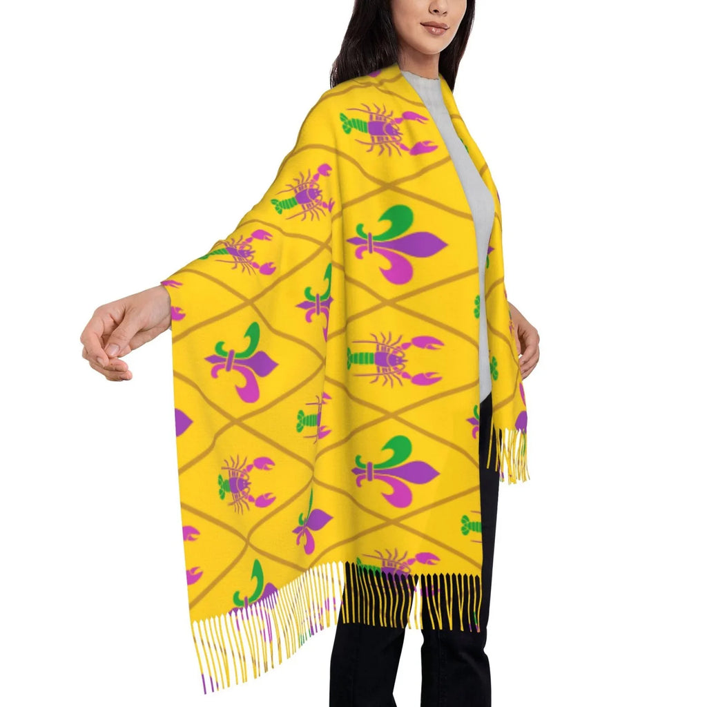 Crayfish Large Art Elegant Scarf Fleur Print Mardi Women Gifts- Soft Shawl Cashmere Bingfone Warm Winter For Feel lis and de Wrap Scarves Gras