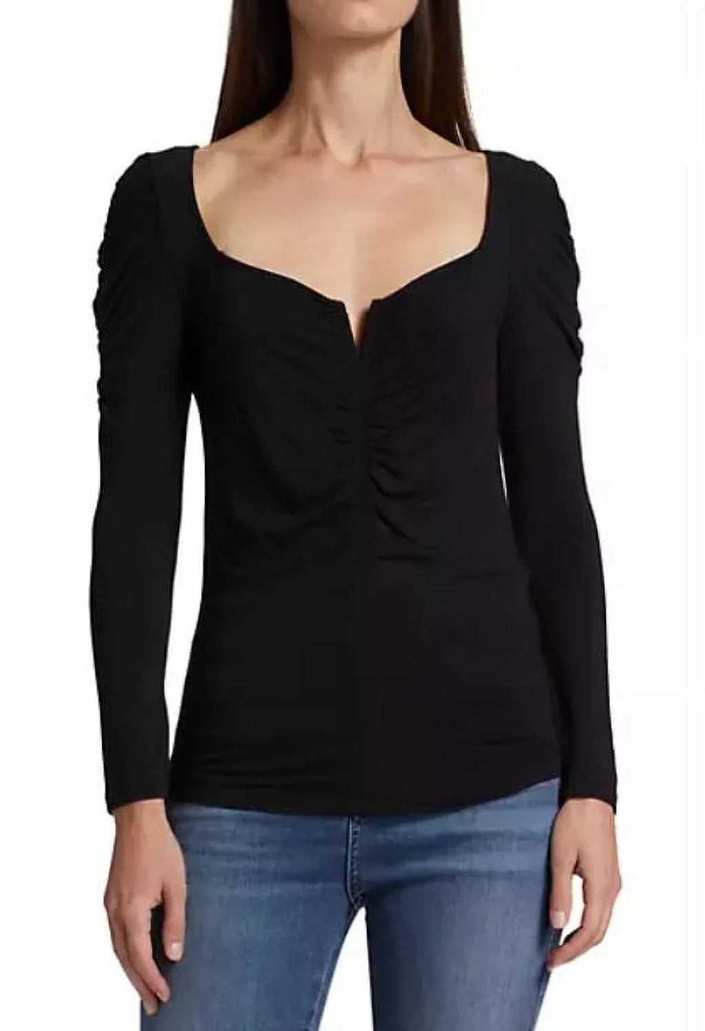 Black Large Women's Pullover Beard Top, Veronica Jersey Ruched Priyanka